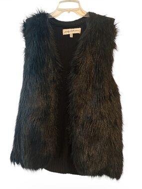 Soft Faux Fur Open Front Vest by Lofty Collection - Black